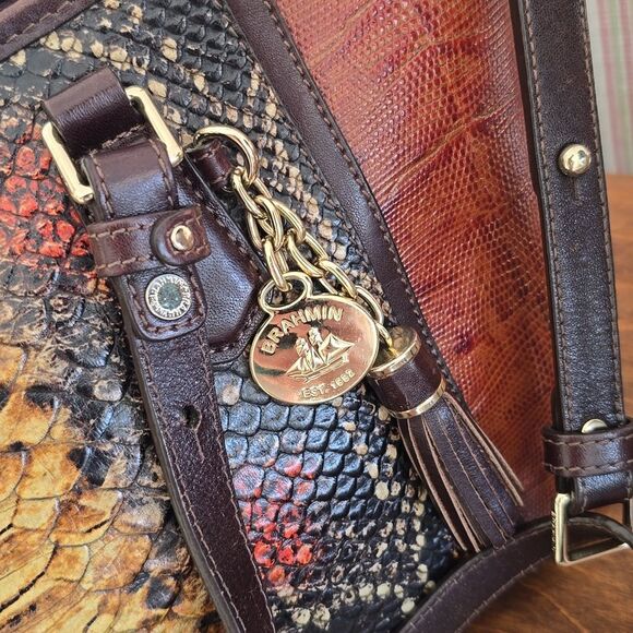 Brahmin | Mini Asher Brown Tyndal Snake Lizard Smooth Leather Satchel - Picture 6 of 16